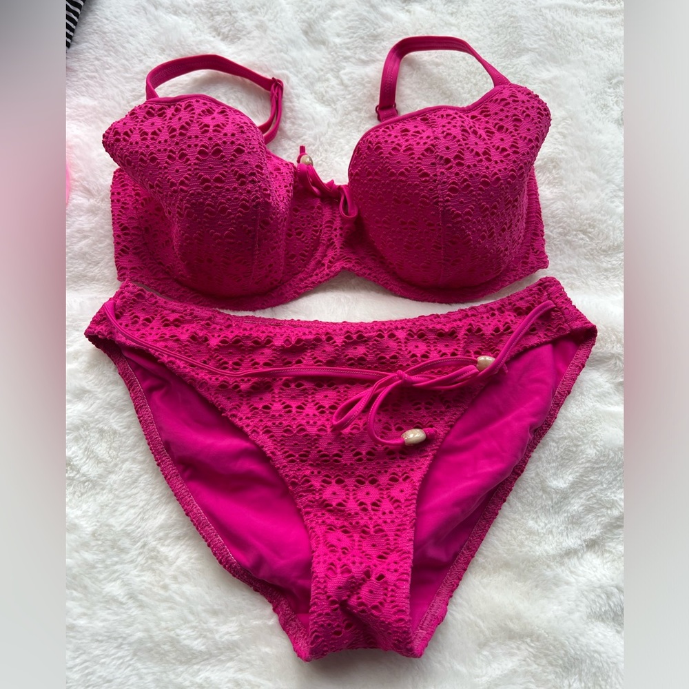 Freya Spirit Underwire Bikini Swim Top Hot Pink 36G Top with S Bottom